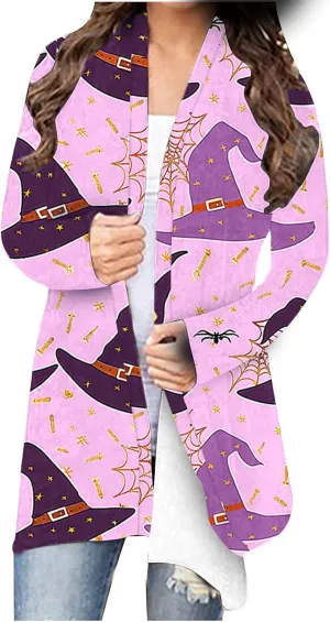 Halloween Cardigan for Women Fall Outfits 2024 Long Sleeve Pumpkin Cardigan Sweater Cute Print Knitting Cardigans