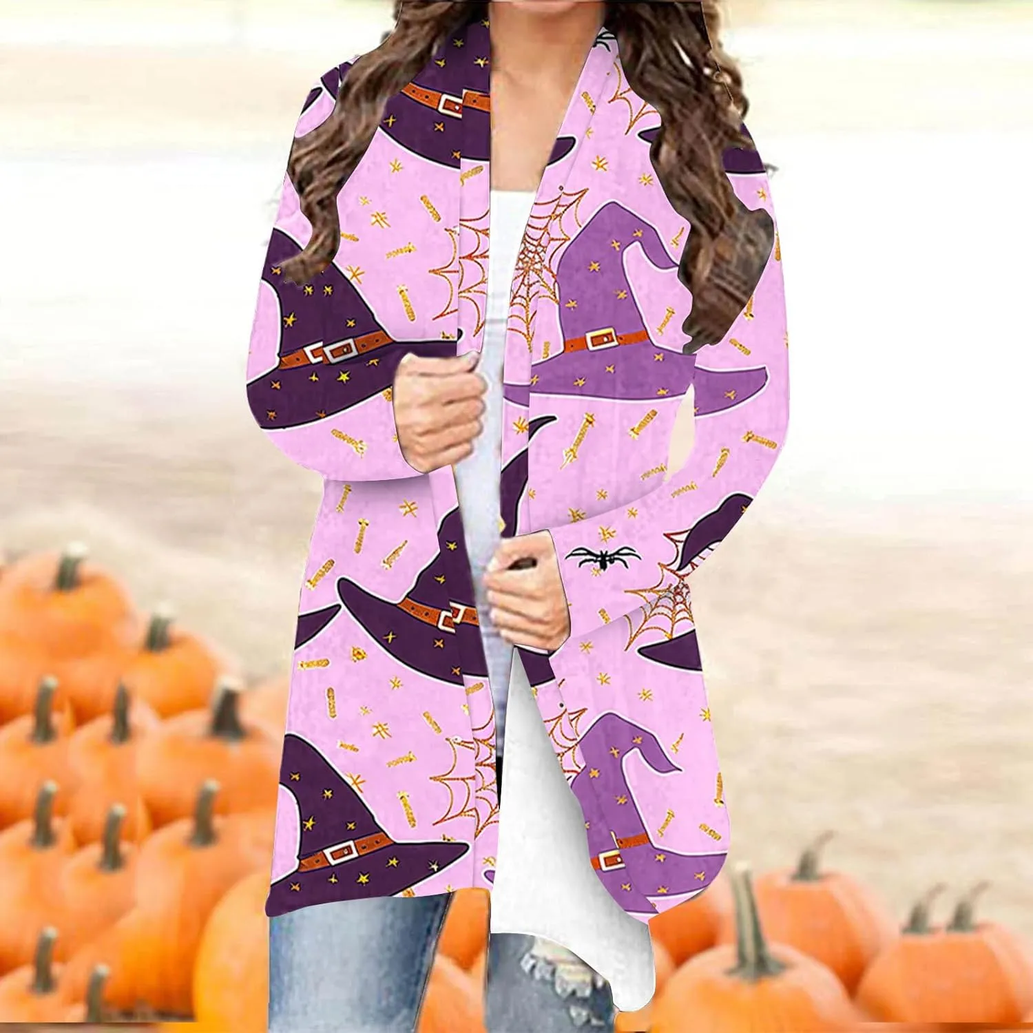 Halloween Cardigan for Women Fall Outfits 2024 Long Sleeve Pumpkin Cardigan Sweater Cute Print Knitting Cardigans