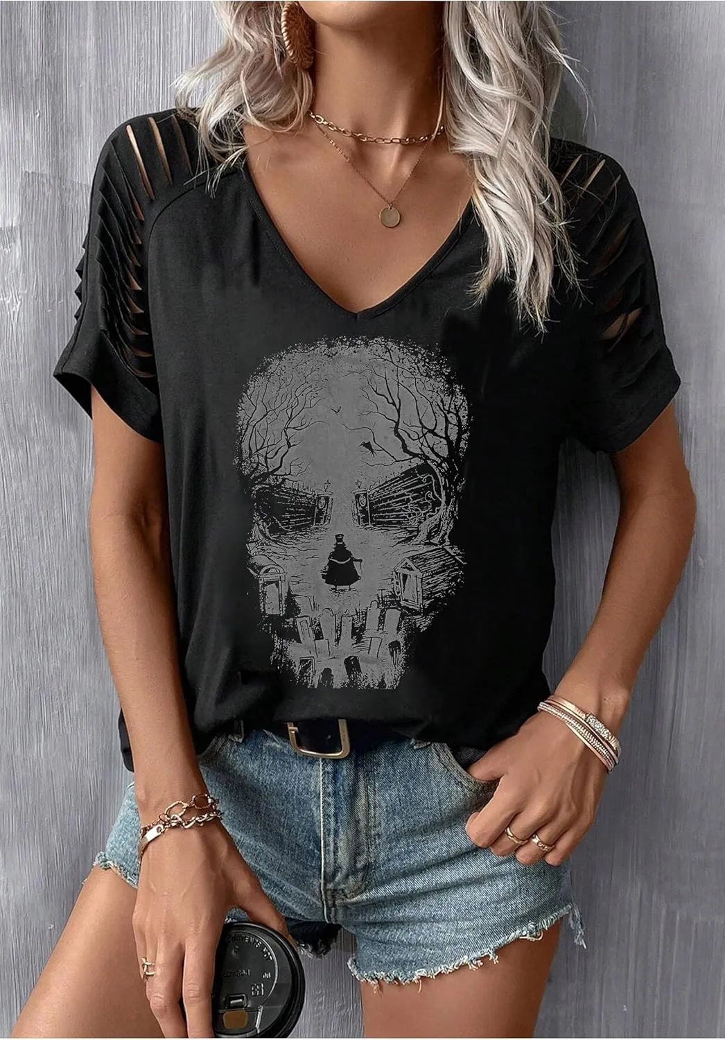 Halloween T Shirts for Women Fall Graphic Gifts Tees Shirts Trendy Cut Out Tshirts Ghost Shirt Witch Tees Tops Outfits