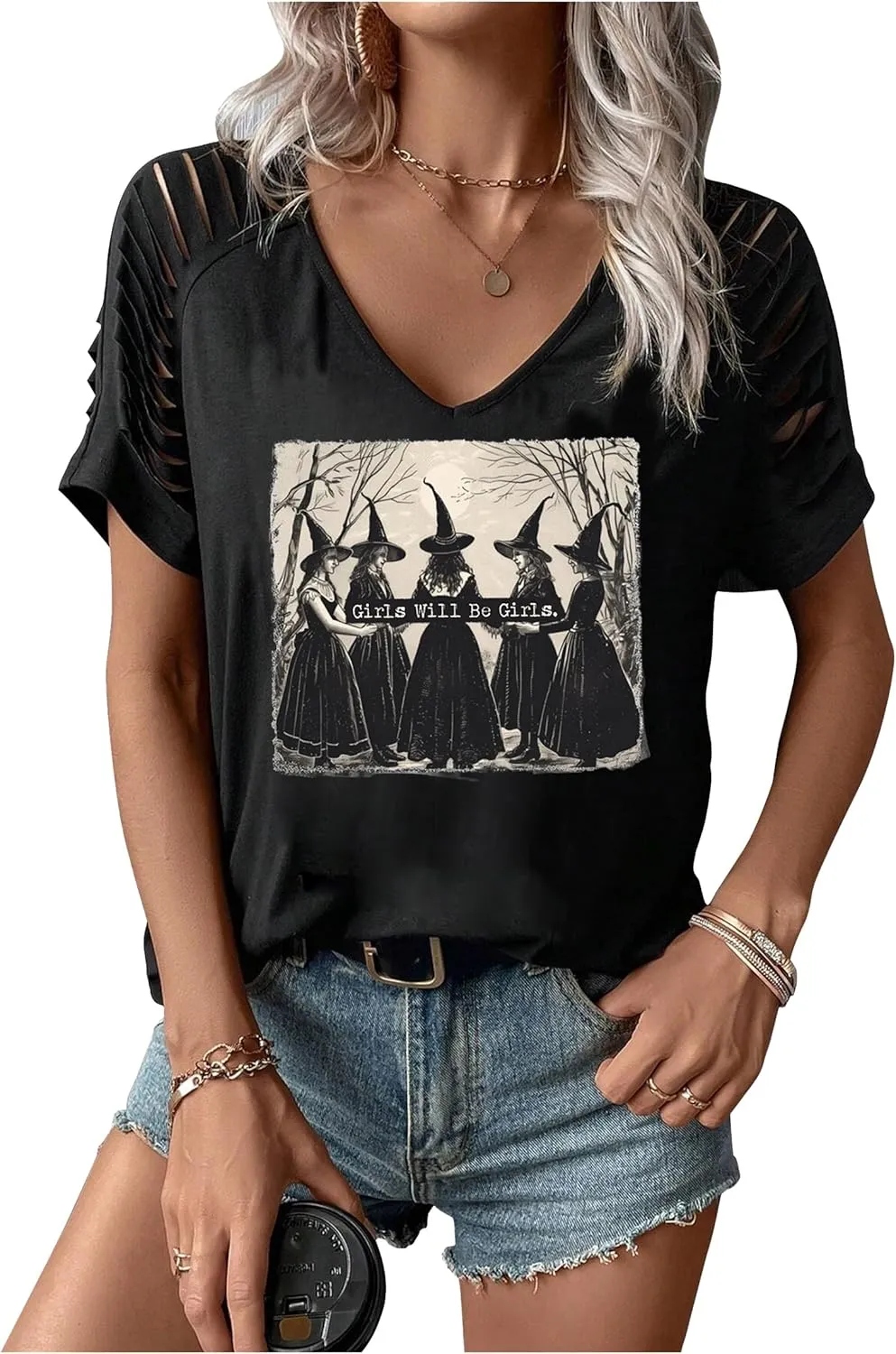 Halloween T Shirts for Women Fall Graphic Gifts Tees Shirts Trendy Cut Out Tshirts Ghost Shirt Witch Tees Tops Outfits