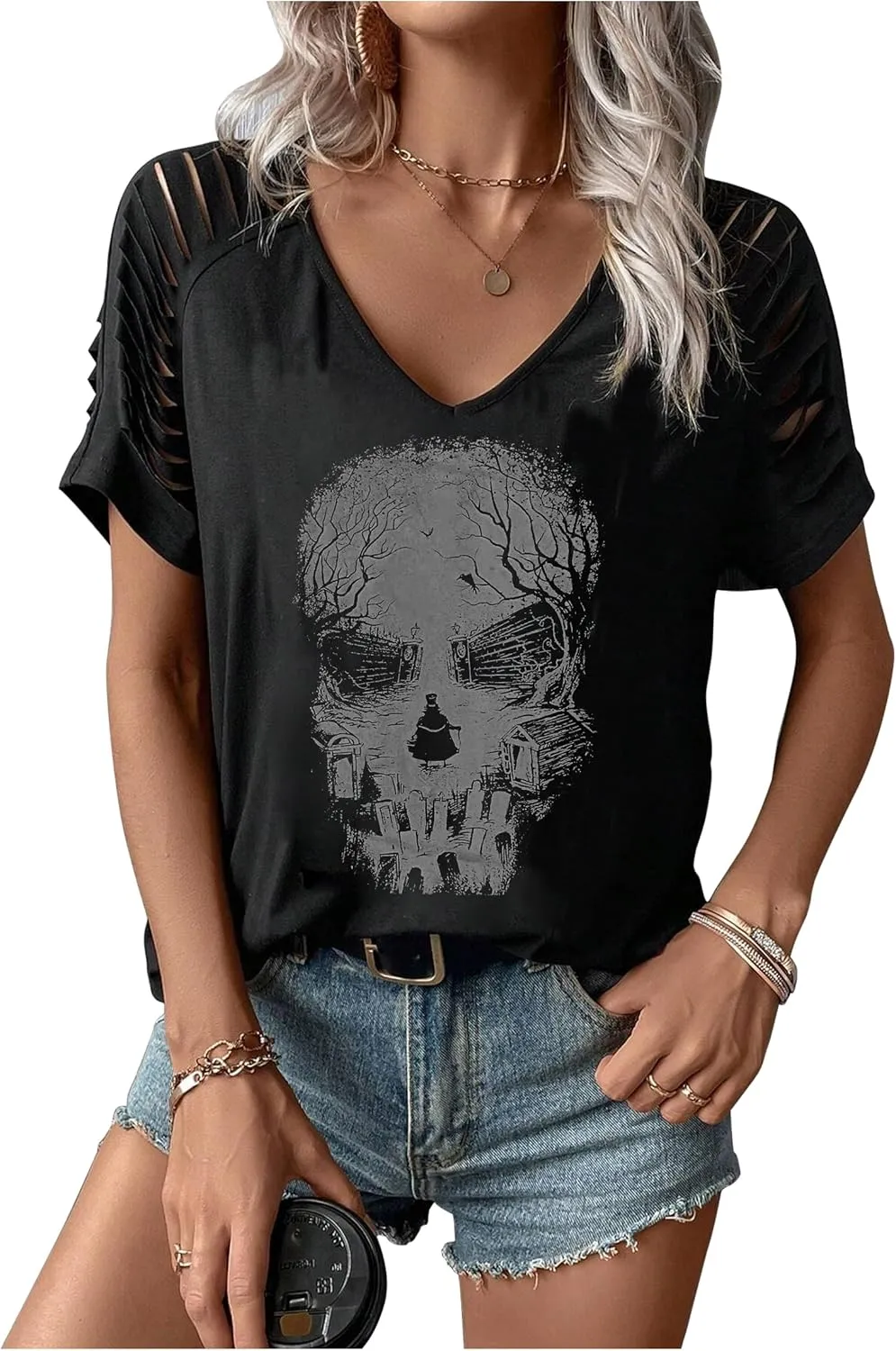 Halloween T Shirts for Women Fall Graphic Gifts Tees Shirts Trendy Cut Out Tshirts Ghost Shirt Witch Tees Tops Outfits