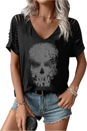Halloween T Shirts for Women Fall Graphic Gifts Tees Shirts Trendy Cut Out Tshirts Ghost Shirt Witch Tees Tops Outfits