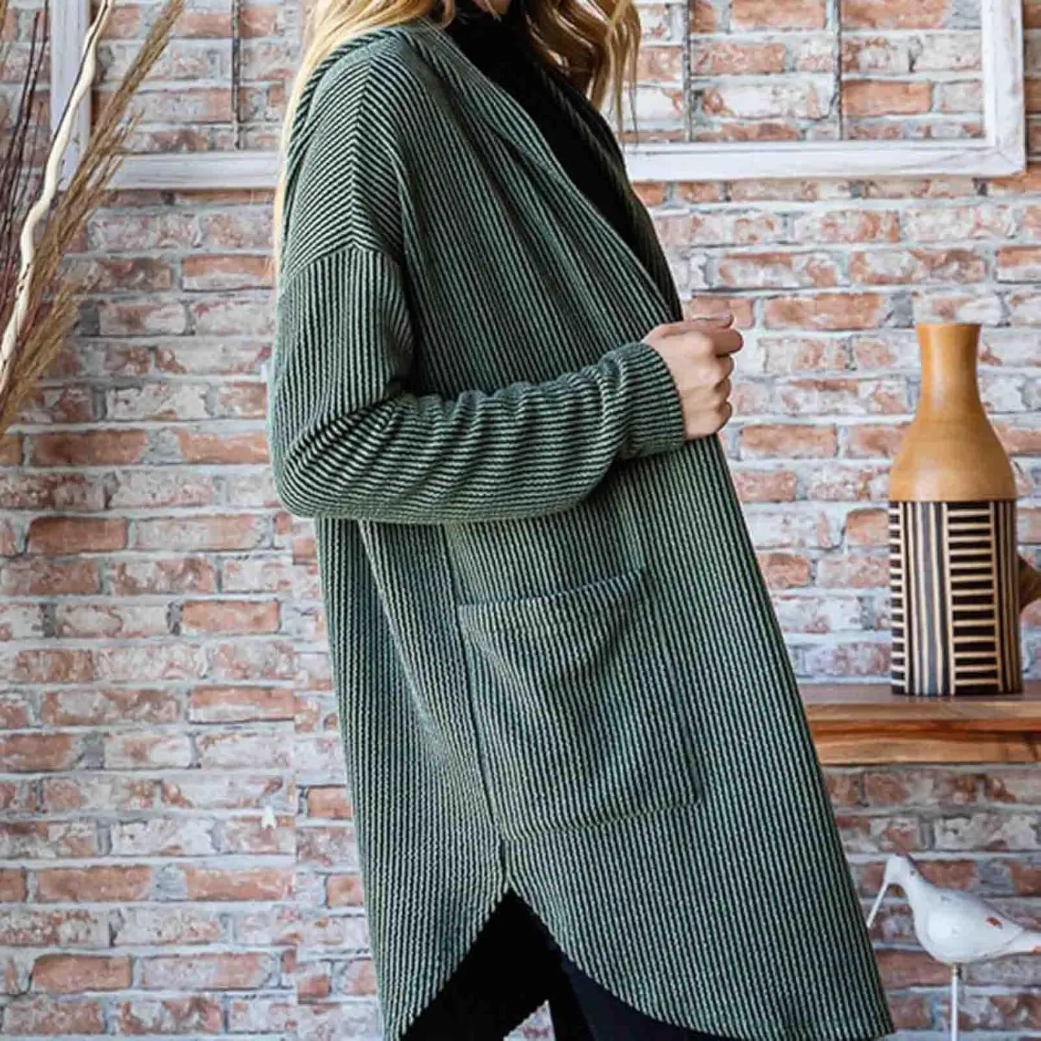 HGps8w Women's Ribbed Knit Hooded Cardigans Open Front Button Up Long Sleeve Fall Winter Sweater Coat Outerwear with Pockets