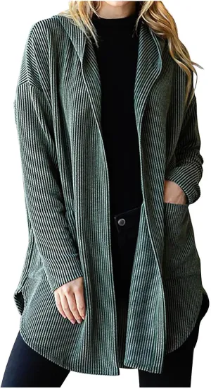 HGps8w Women's Ribbed Knit Hooded Cardigans Open Front Button Up Long Sleeve Fall Winter Sweater Coat Outerwear with Pockets