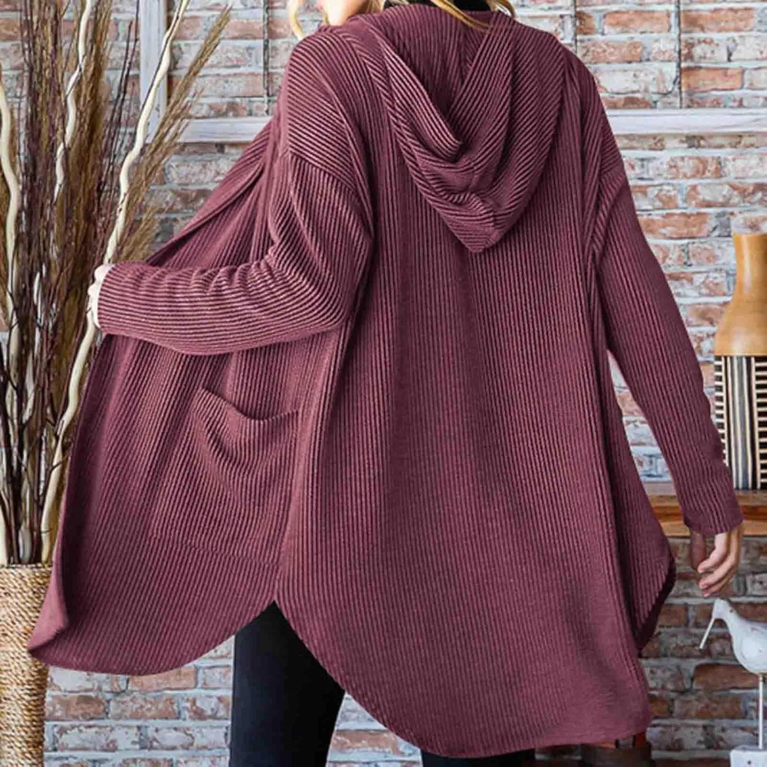 HGps8w Women's Ribbed Knit Hooded Cardigans Open Front Button Up Long Sleeve Fall Winter Sweater Coat Outerwear with Pockets