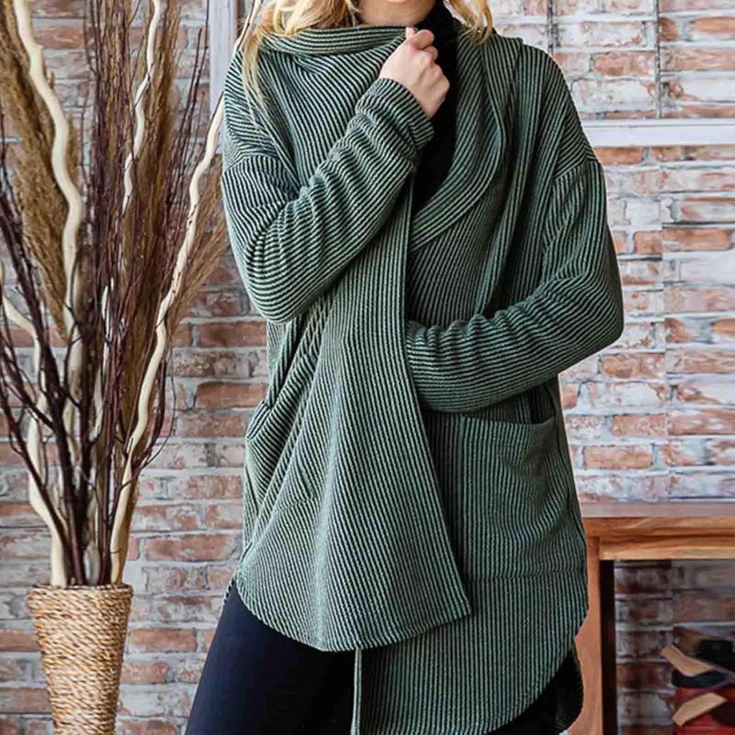 HGps8w Women's Ribbed Knit Hooded Cardigans Open Front Button Up Long Sleeve Fall Winter Sweater Coat Outerwear with Pockets