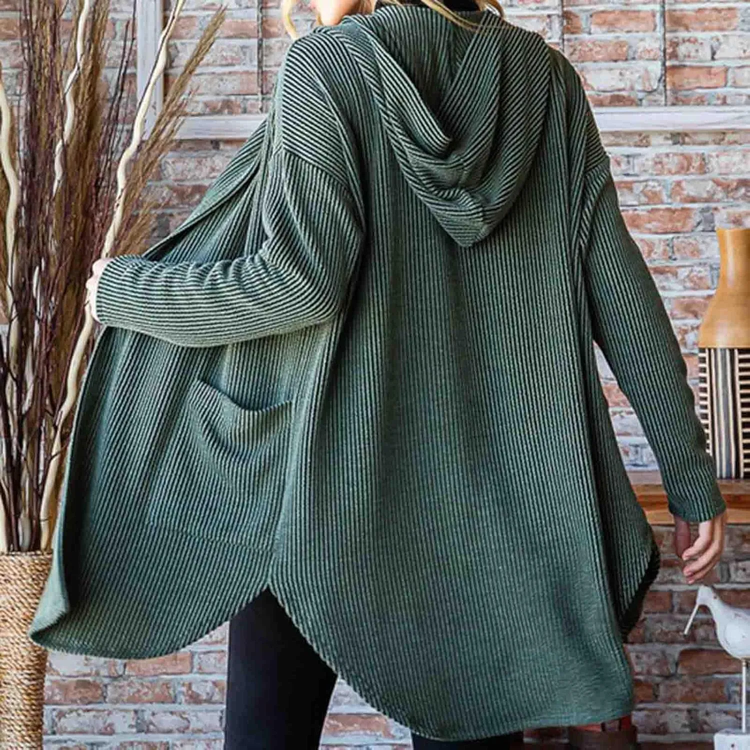 HGps8w Women's Ribbed Knit Hooded Cardigans Open Front Button Up Long Sleeve Fall Winter Sweater Coat Outerwear with Pockets