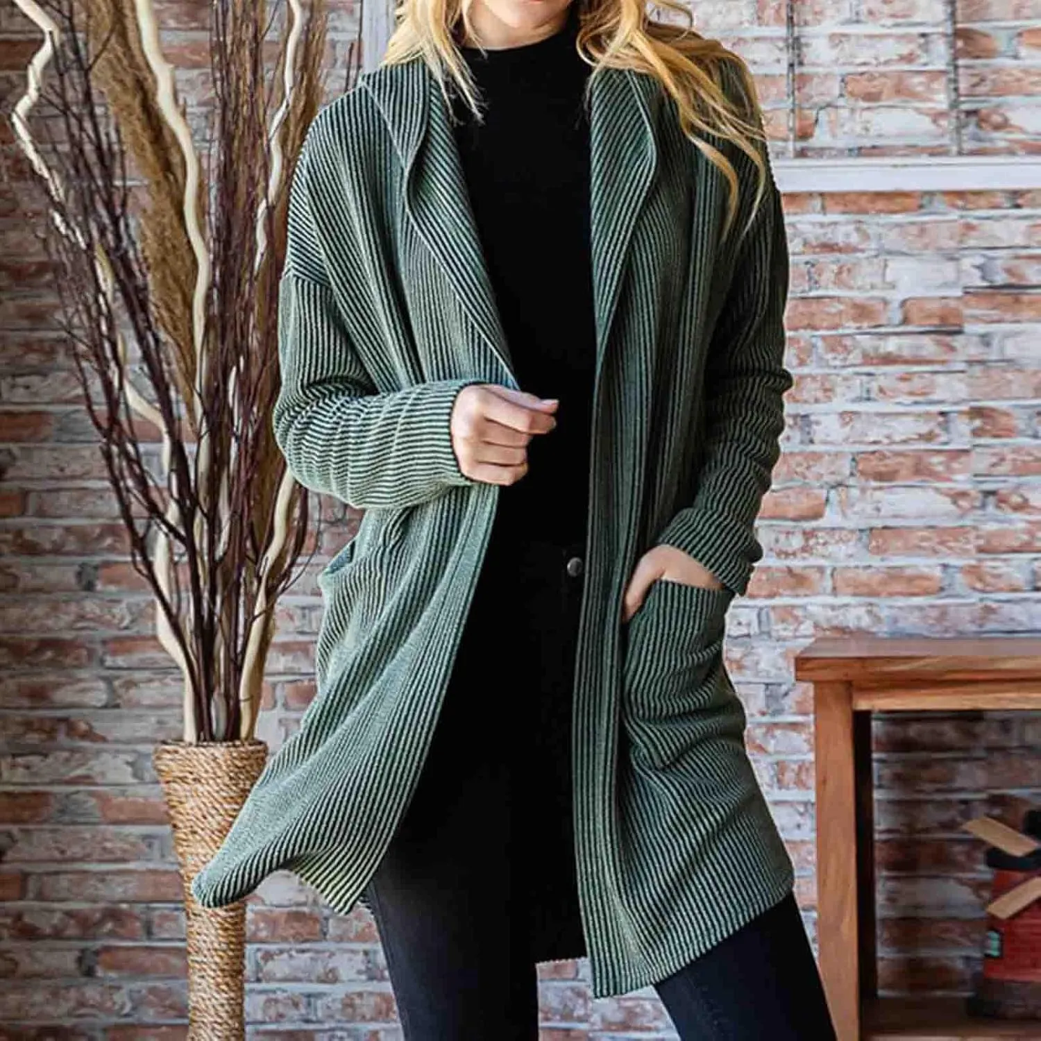HGps8w Women's Ribbed Knit Hooded Cardigans Open Front Button Up Long Sleeve Fall Winter Sweater Coat Outerwear with Pockets
