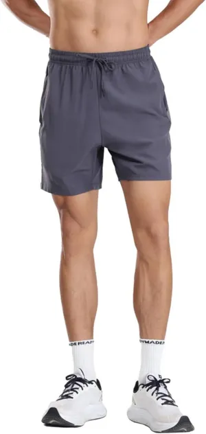 High Waisted Running Shorts Men Stretch Quick Dry Shorts Elastic High Waist Shorts with 2 Side Zip Pockets