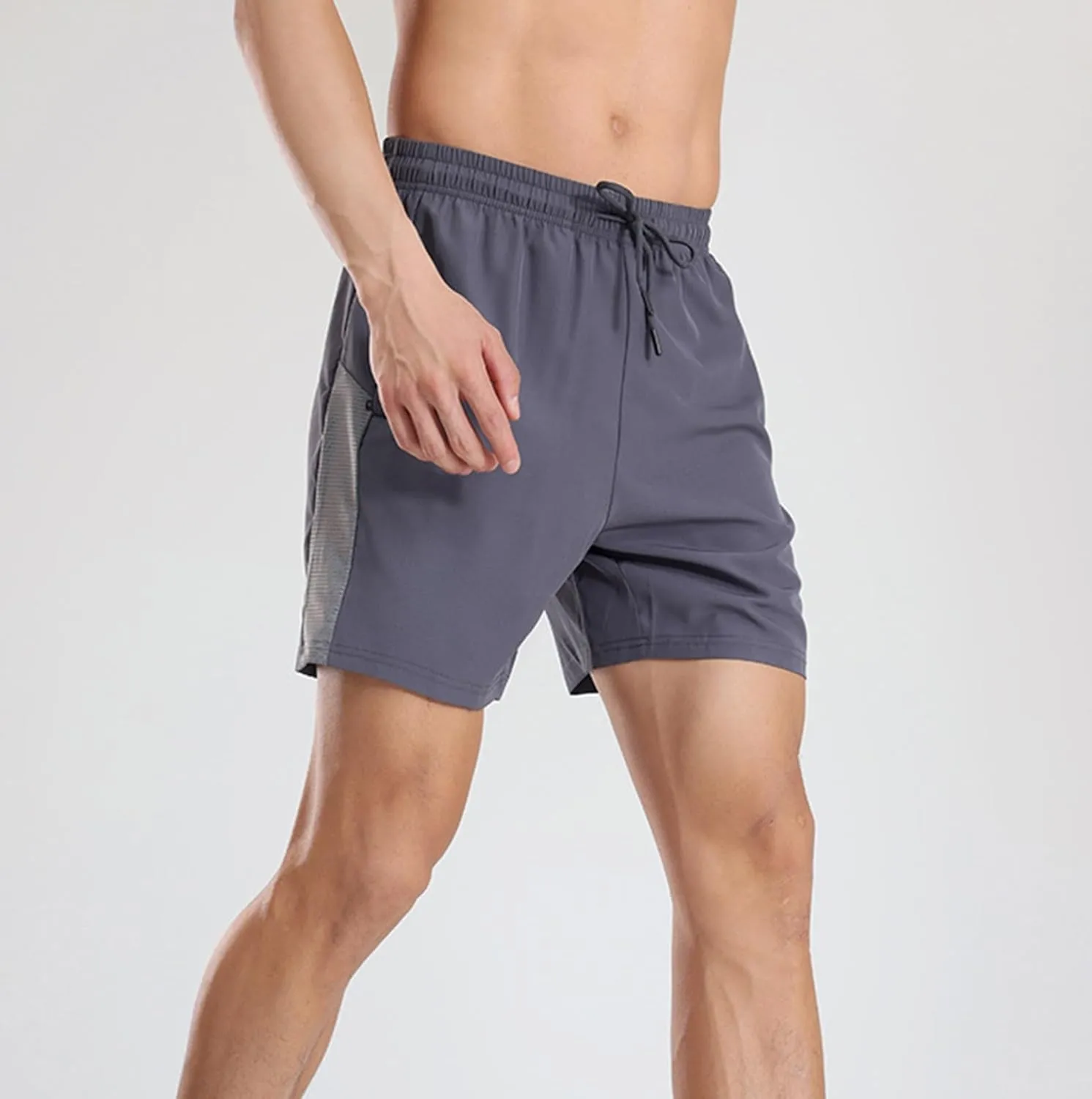 High Waisted Running Shorts Men Stretch Quick Dry Shorts Elastic High Waist Shorts with 2 Side Zip Pockets