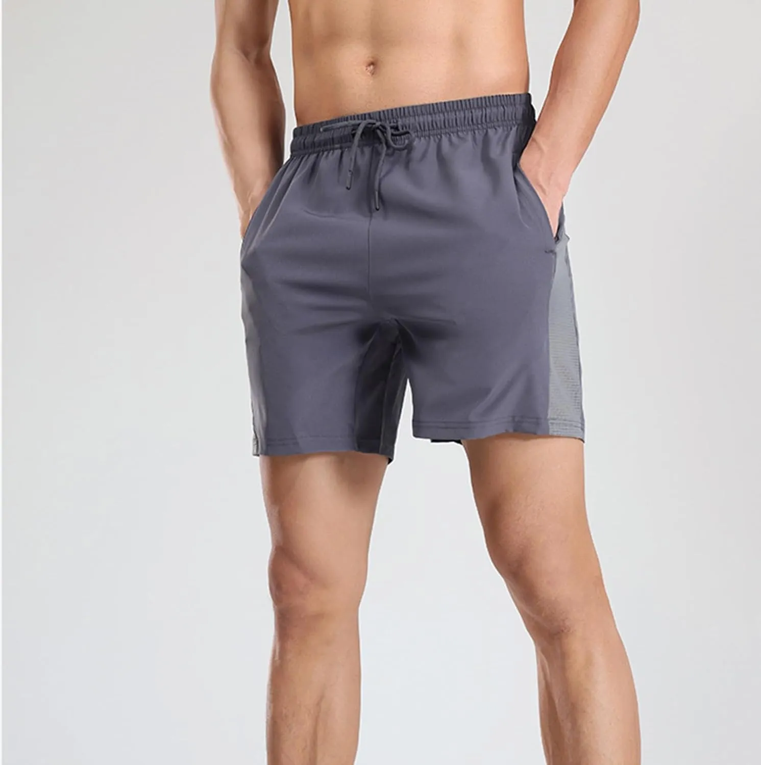 High Waisted Running Shorts Men Stretch Quick Dry Shorts Elastic High Waist Shorts with 2 Side Zip Pockets