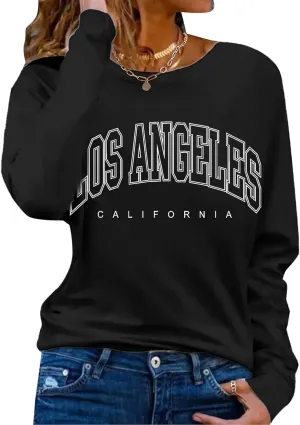 Hilinker Women's Long Sleeve Tops Graphic Tee Casual Loose Crew Neck T Shirts
