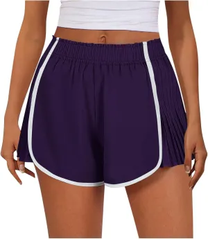 hlysgo Running Shorts for Women High Waisted Quick Dry Athletic Workout Shorts Pleated Contrast Color Summer Tennis Shorts