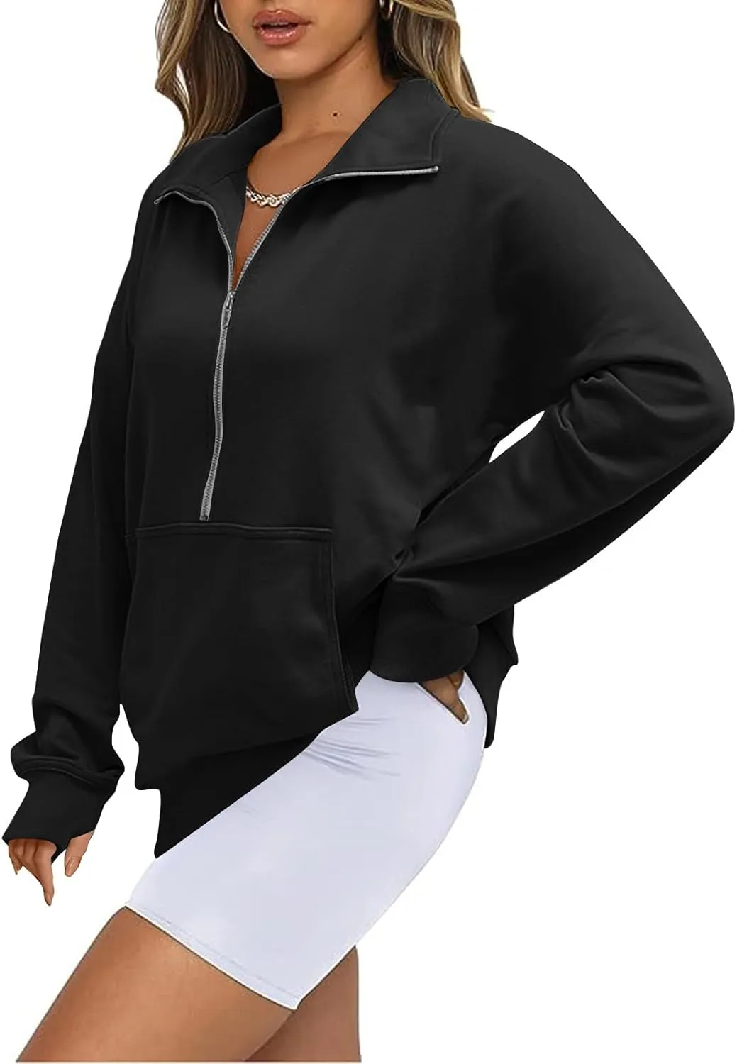 Hoodie For Women Half Zip Cropped Pullover Casual Quarter Zipper Hoodies Solid Color Loose Pullover Sweatshirts