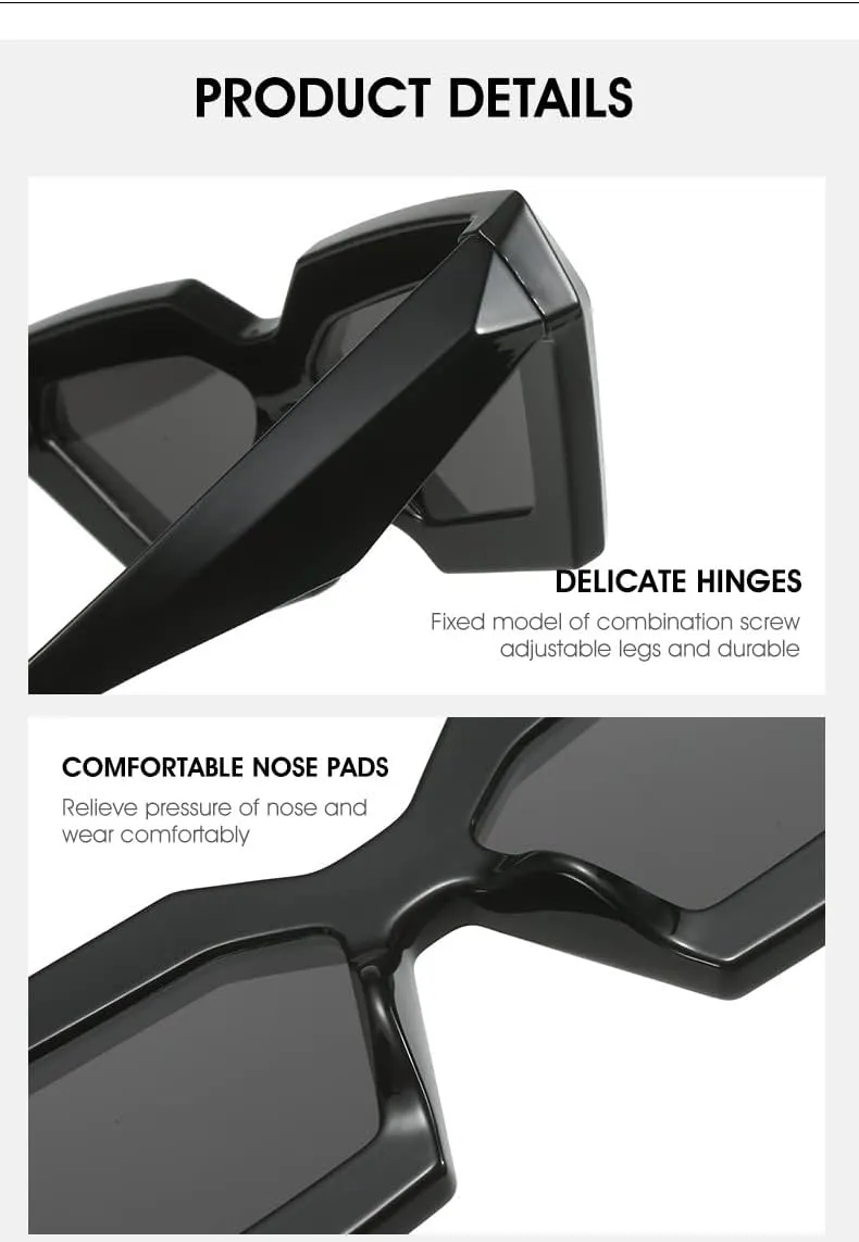 ICARA Vintage Thick cat eye Frame Sunglasses for Women Men Chic Fashion Chunky Rectangle Sun Glasses Black Shades