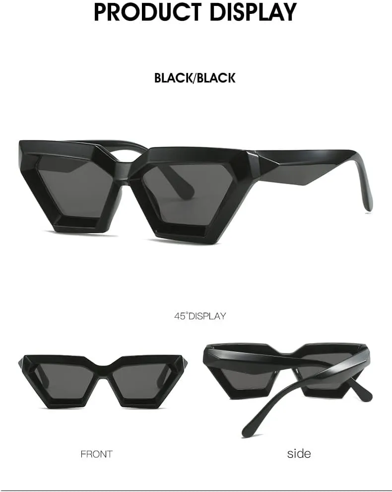 ICARA Vintage Thick cat eye Frame Sunglasses for Women Men Chic Fashion Chunky Rectangle Sun Glasses Black Shades