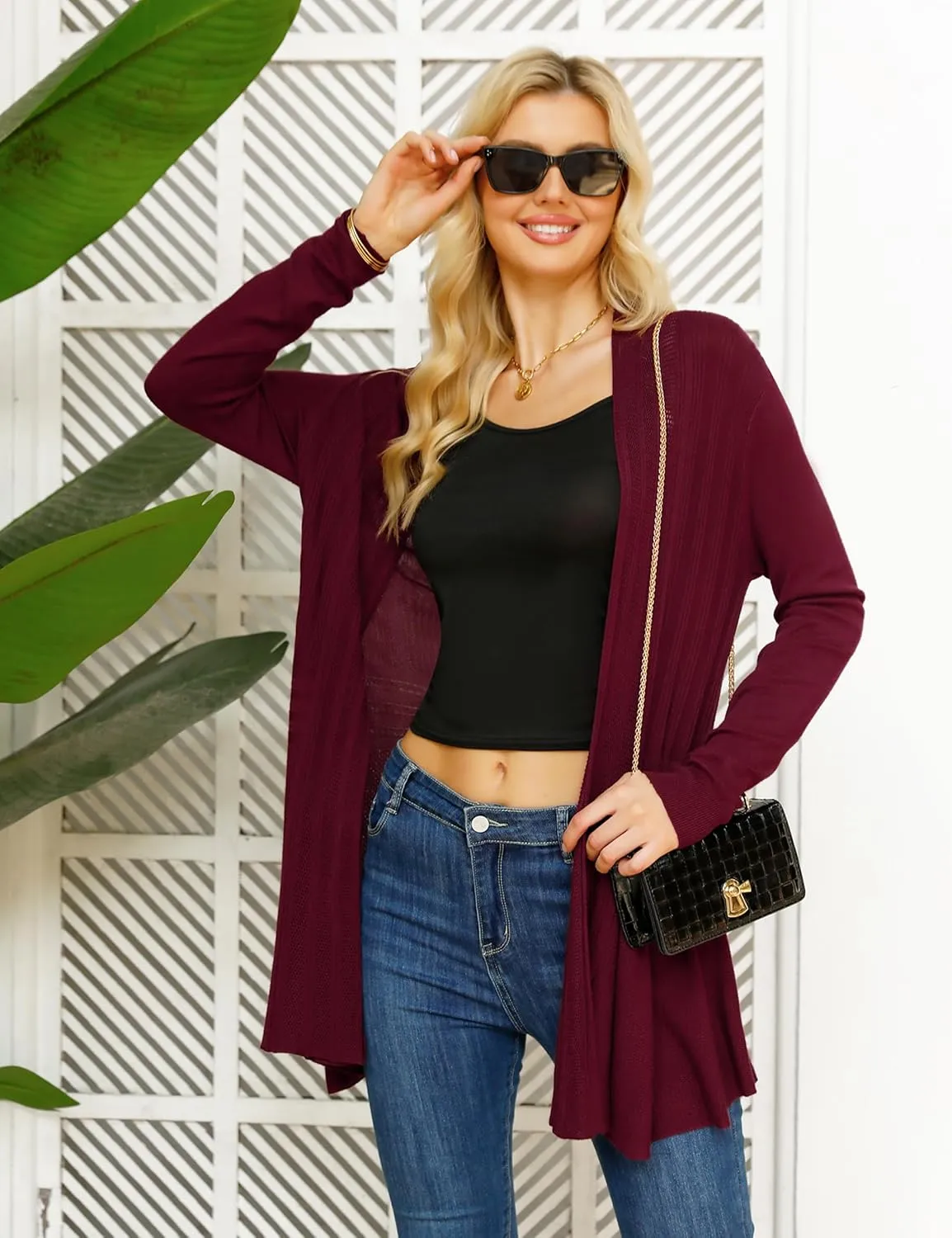 iClosam Women Open Front Cardigans Long Sleeve Lightweight Knit Cardigan Sweater