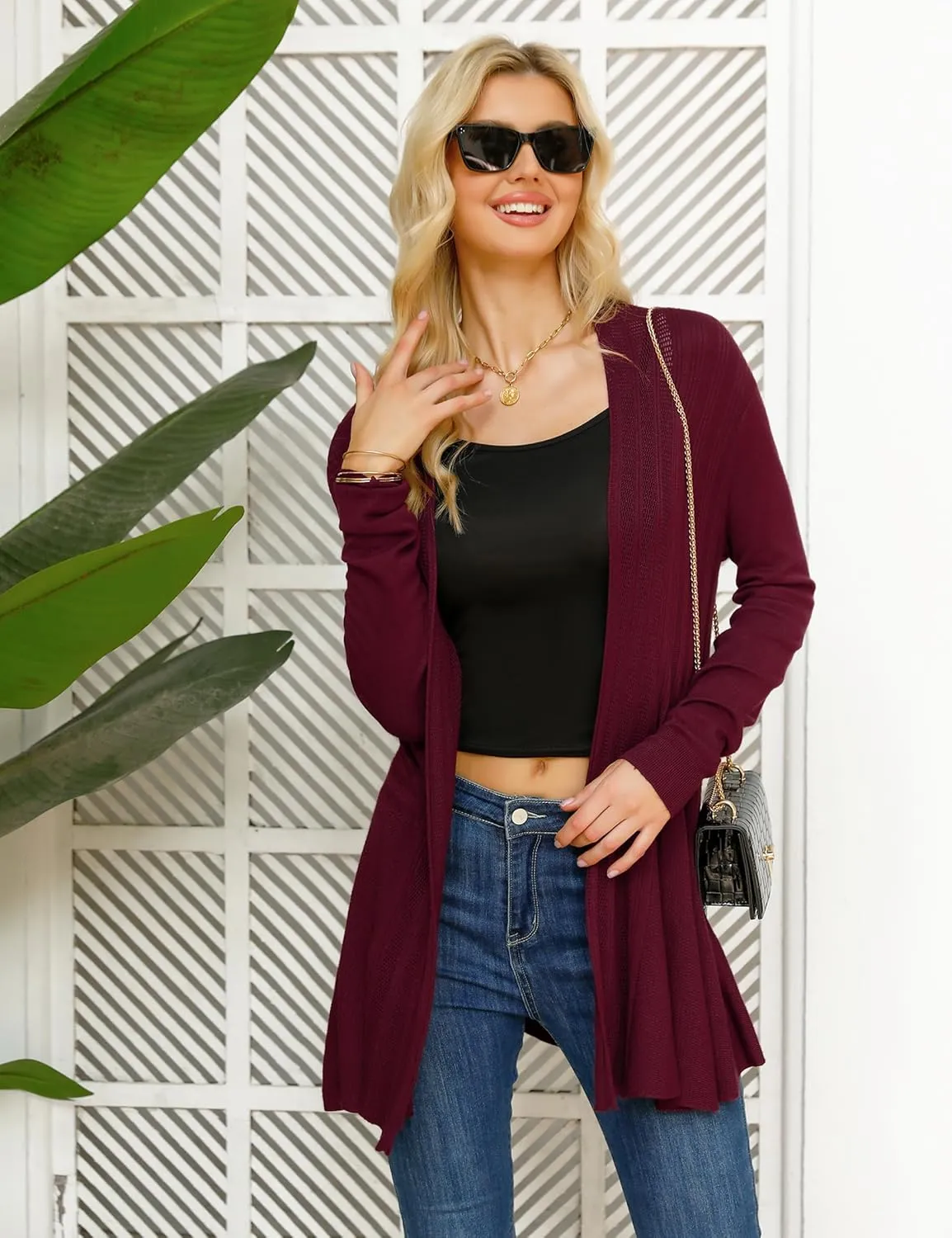 iClosam Women Open Front Cardigans Long Sleeve Lightweight Knit Cardigan Sweater