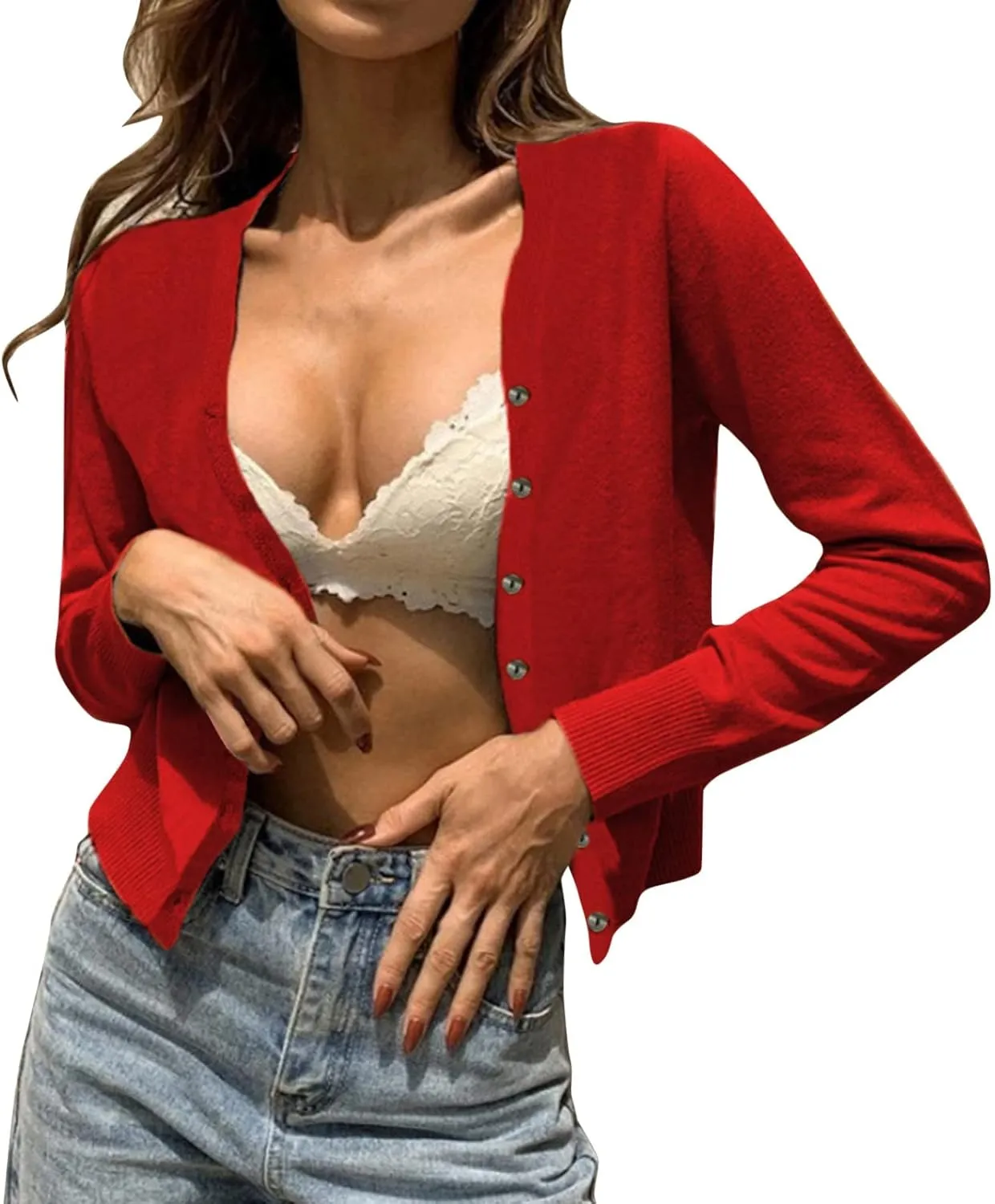 iLH Cardigan Sweaters for Women Lightweight Open Front Cropped Cardigans Button Down Knit Outwear 2024 Fall Casual Coat