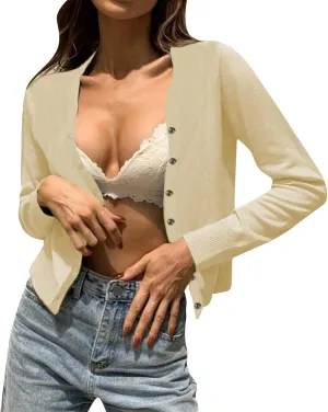 iLH Cardigan Sweaters for Women Lightweight Open Front Cropped Cardigans Button Down Knit Outwear 2024 Fall Casual Coat