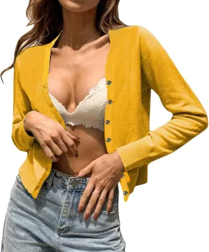 iLH Cardigan Sweaters for Women Lightweight Open Front Cropped Cardigans Button Down Knit Outwear 2024 Fall Casual Coat