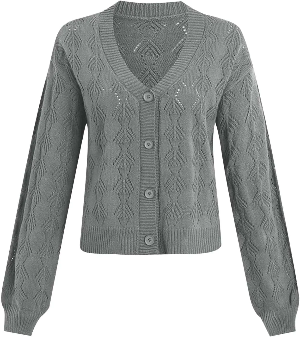 iLH Womens Cardigan 2024 Fall Lightweight Open Front Sweater V Neck Button Down Knit Outerwear Loose Crochet Jacket