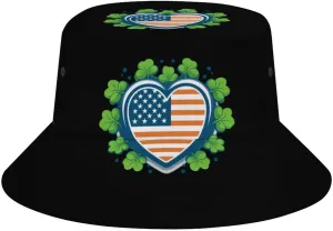 Irish American Flag St Patricks Day Unisex Sun Hat Foldable Bucket Hat Fashion Fishing Hat Summer Beach Hat Brim Hat
