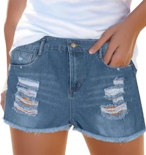 Jean Shorts for Women Sexy Ripped Mid Rise Summer Hot Raw Hem Denim Shorts with Pockets Fashion Street Casual Shorts