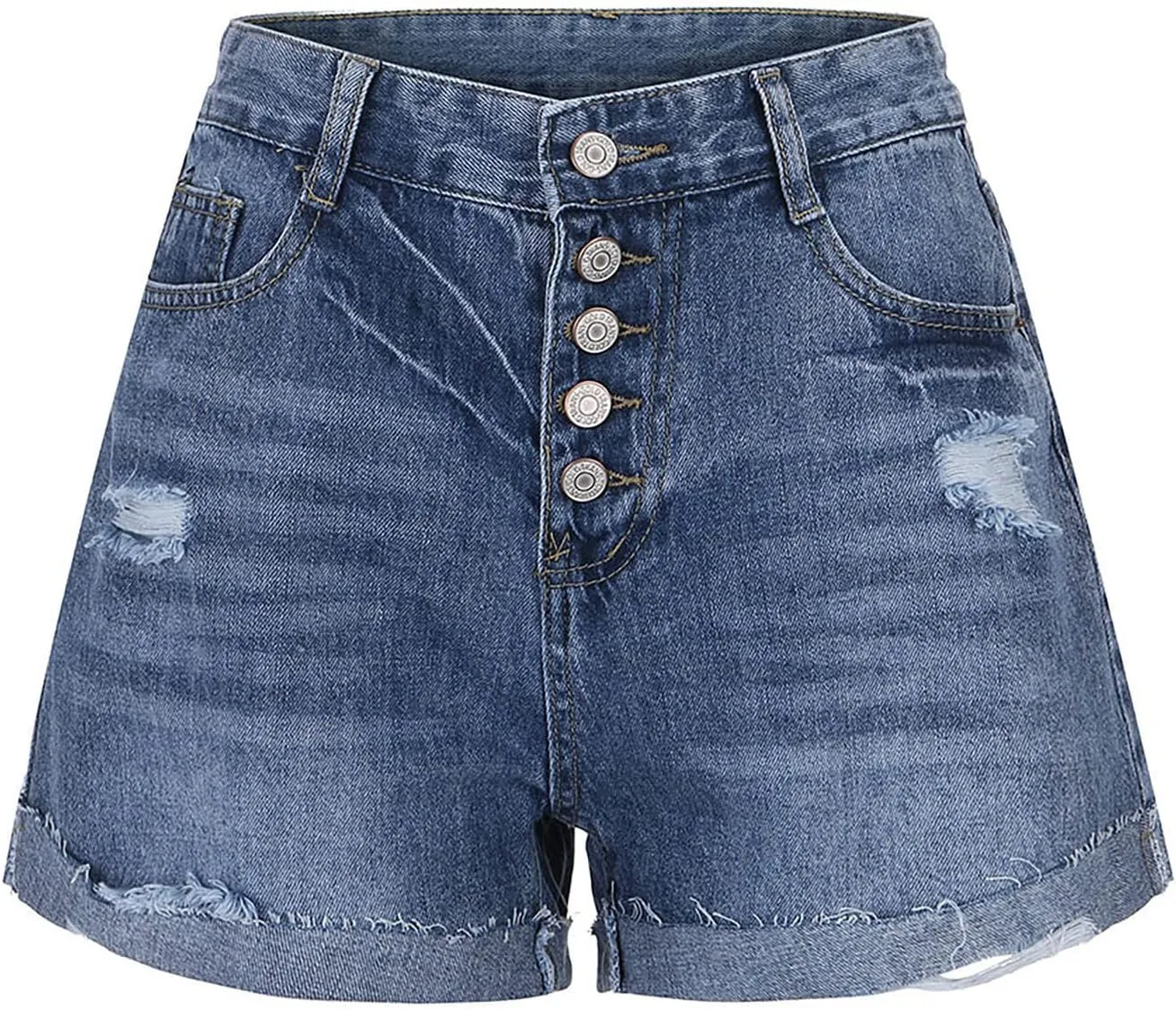 Jean Shorts Women Mid Rise Ripped Jean Shorts Stretchy Retro Denim Shorts Folded Hem Hot Short