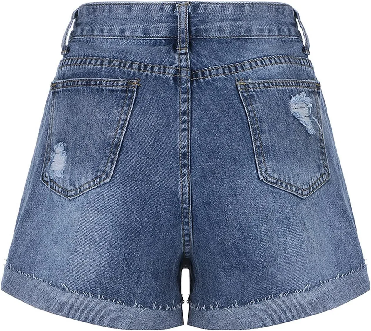 Jean Shorts Women Mid Rise Ripped Jean Shorts Stretchy Retro Denim Shorts Folded Hem Hot Short