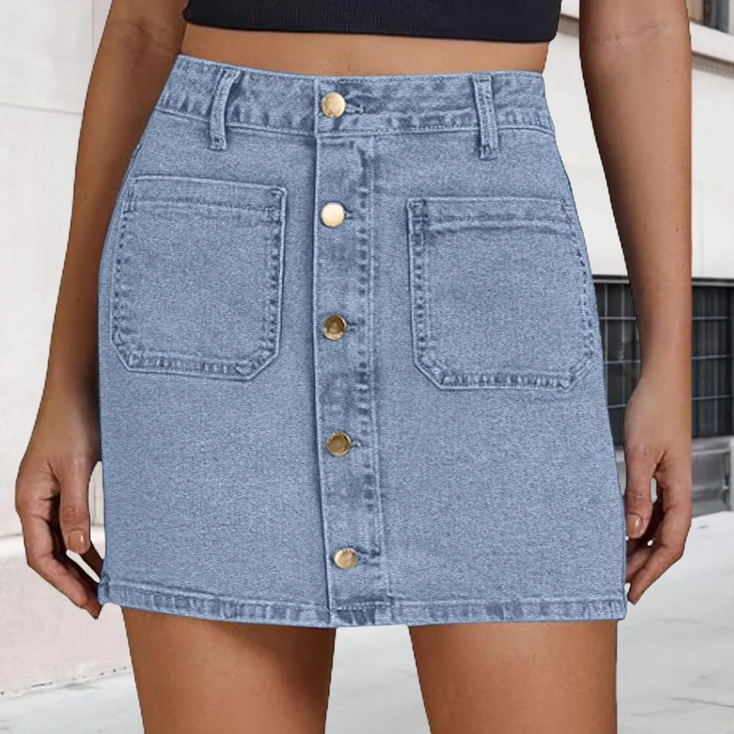 Jean Skirts for Women Denim High Waisted Trendy Stretchy Mini Button Front Short Pencil Skirt with Pockets 2025