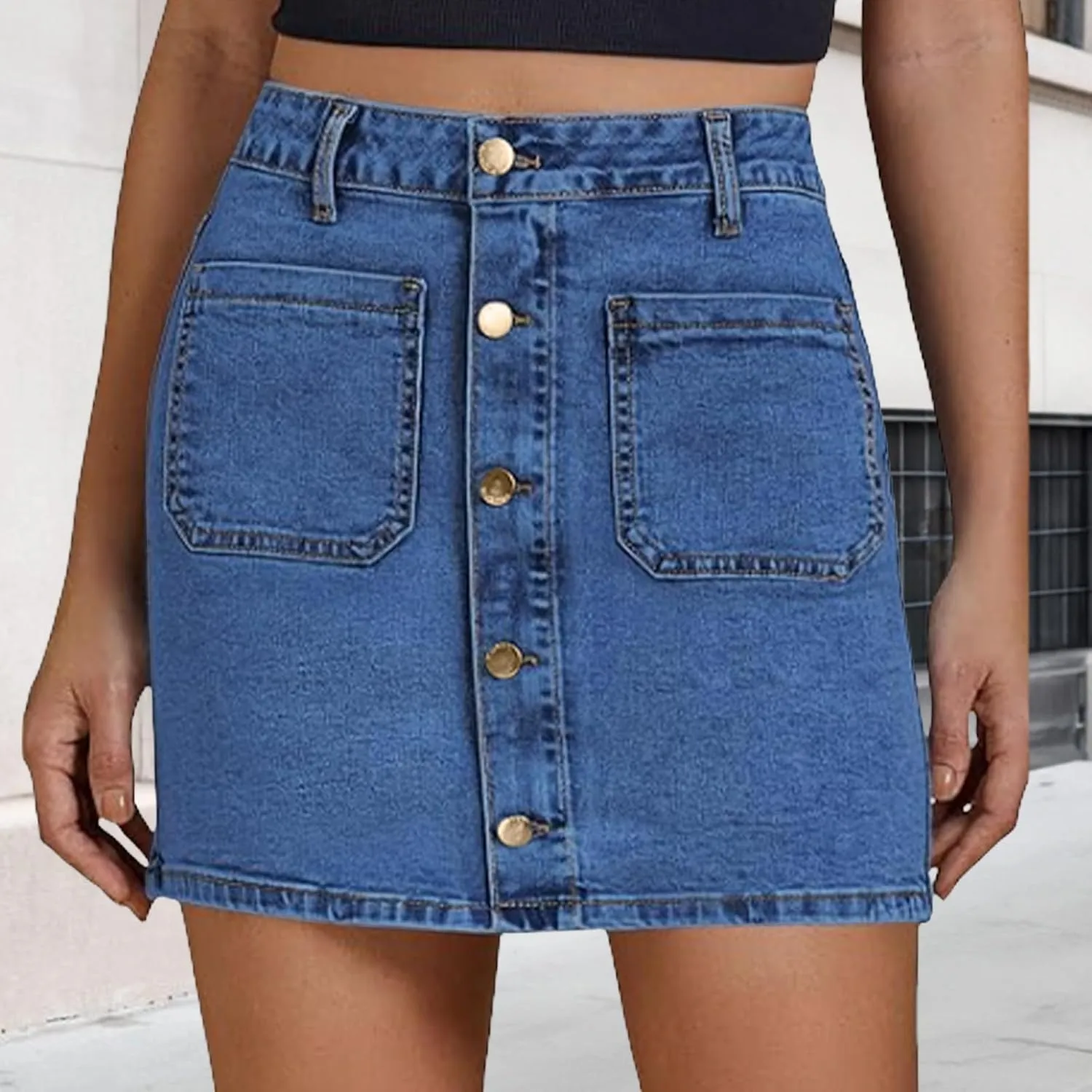 Jean Skirts for Women Denim High Waisted Trendy Stretchy Mini Button Front Short Pencil Skirt with Pockets 2025
