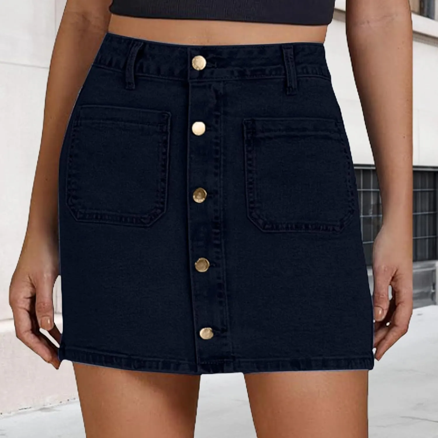 Jean Skirts for Women Denim High Waisted Trendy Stretchy Mini Button Front Short Pencil Skirt with Pockets 2025