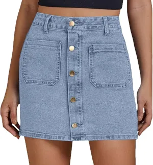 Jean Skirts for Women Denim High Waisted Trendy Stretchy Mini Button Front Short Pencil Skirt with Pockets 2025