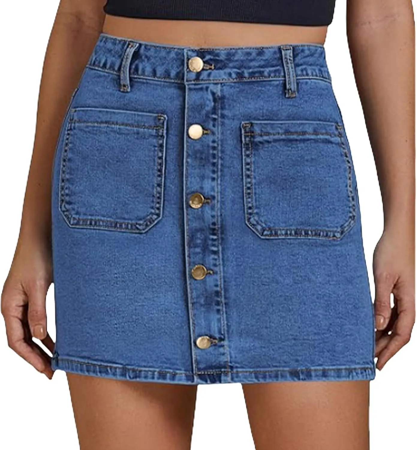 Jean Skirts for Women Denim High Waisted Trendy Stretchy Mini Button Front Short Pencil Skirt with Pockets 2025