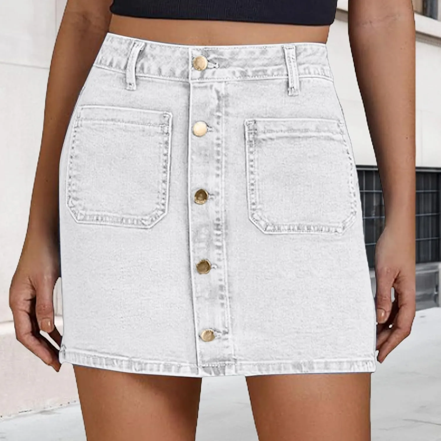 Jean Skirts for Women Denim High Waisted Trendy Stretchy Mini Button Front Short Pencil Skirt with Pockets 2025