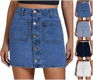 Jean Skirts for Women Denim High Waisted Trendy Stretchy Mini Button Front Short Pencil Skirt with Pockets 2025