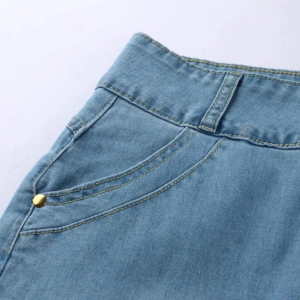 Jean Skirts for Women Trendy Front Button Flared Slim Stretchy Casual Long Denim Skirts for Summer Streetwear