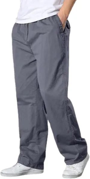 JEShifangjiusu Men's Relaxed Fit Elastic Waist Straight-Leg Chino Pant Casual Cotton Pants Loose Comfy Trousers