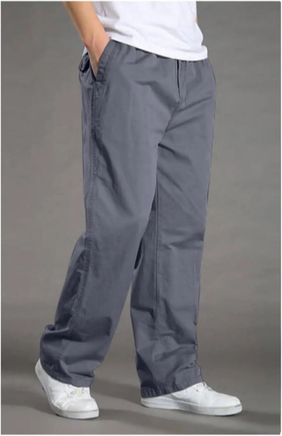 JEShifangjiusu Men's Relaxed Fit Elastic Waist Straight-Leg Chino Pant Casual Cotton Pants Loose Comfy Trousers
