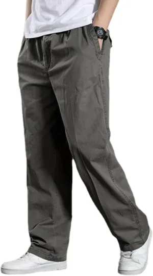 JEShifangjiusu Men's Relaxed Fit Elastic Waist Straight-Leg Chino Pant Casual Cotton Pants Loose Comfy Trousers