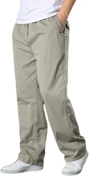 JEShifangjiusu Men's Relaxed Fit Elastic Waist Straight-Leg Chino Pant Casual Cotton Pants Loose Comfy Trousers