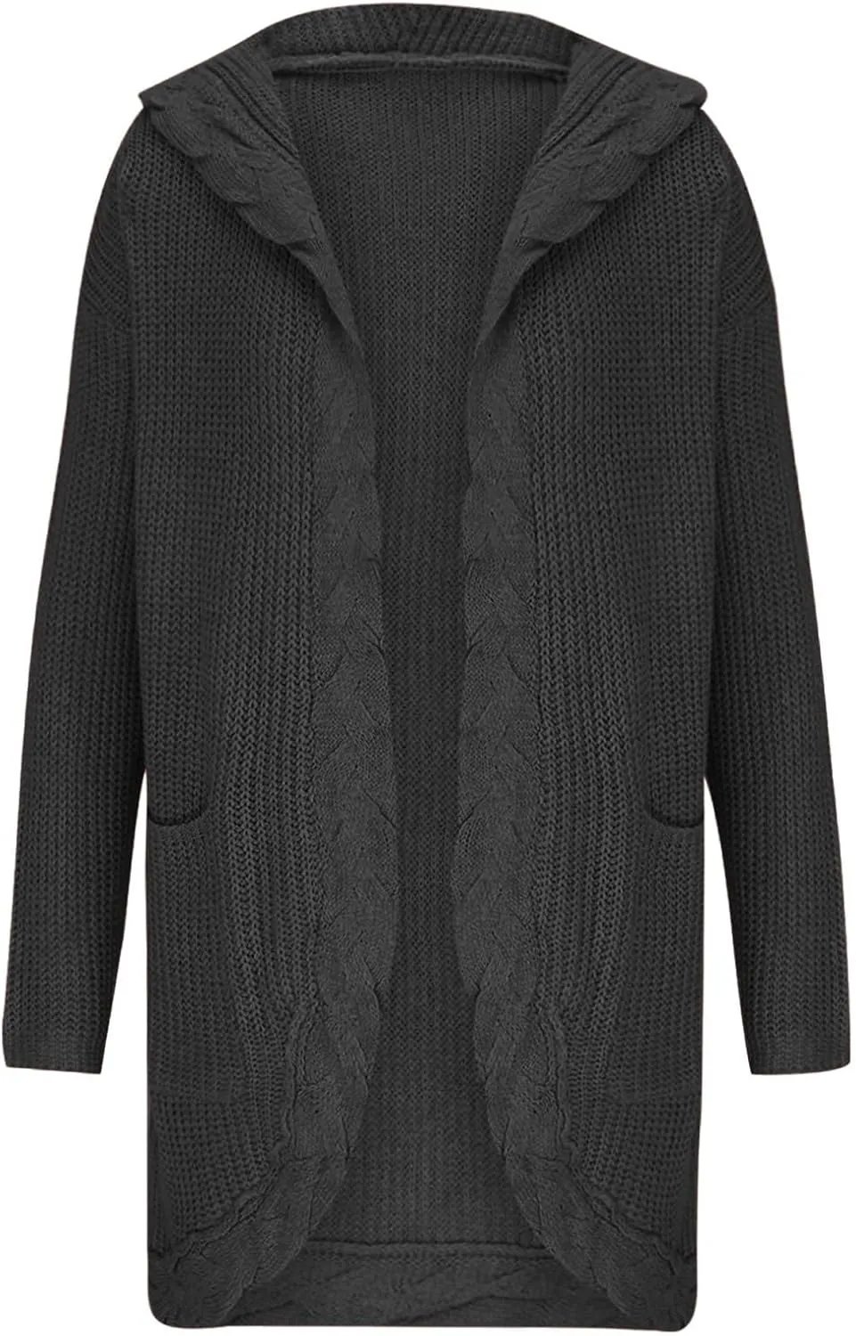JOAU Women's Long Sleeve Soft Chunky Cable Knit Sweater Open Front Hooded Cardigans Outwear Casual Fall Winter Pockets Coat