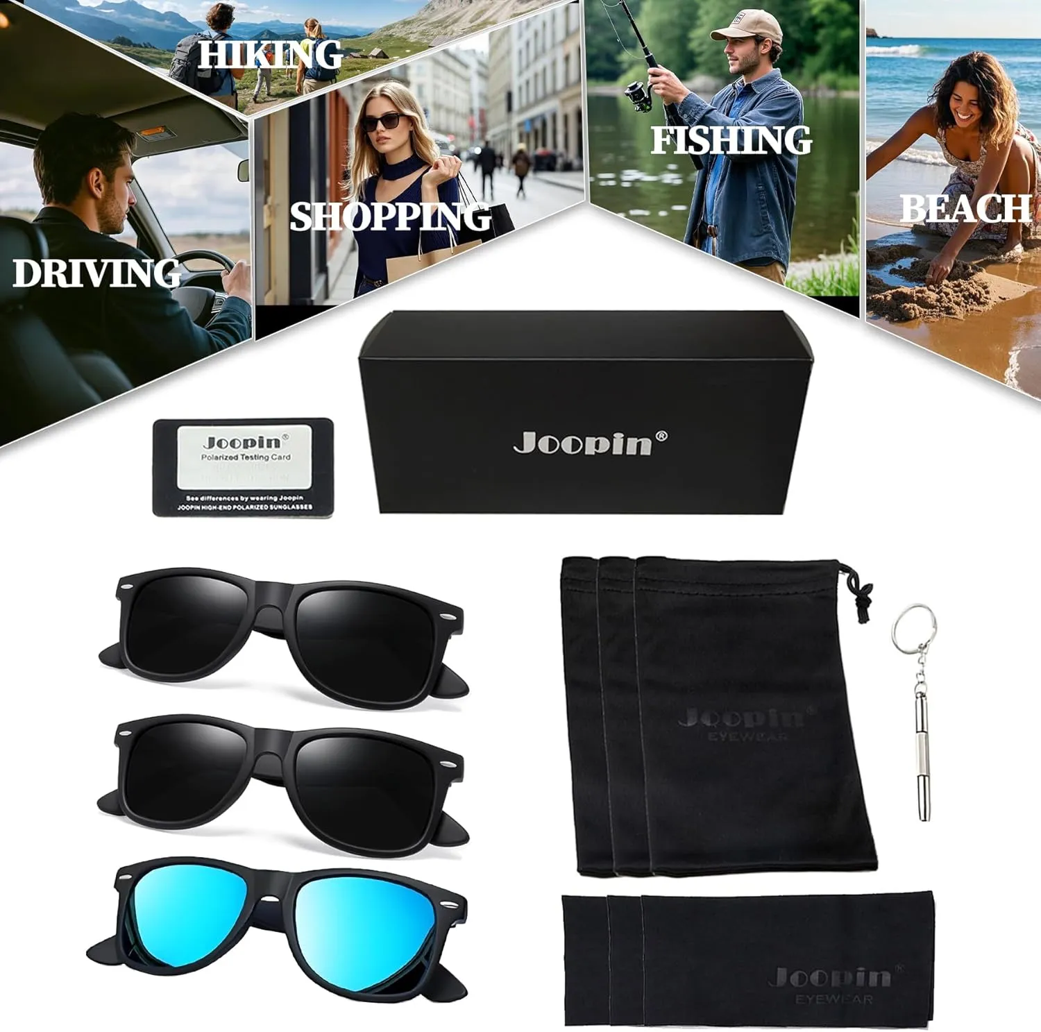 Joopin 3 Pack Square Sunglasses Polarized UV Protection Trendy Sun Glassses Fashion Shades for Women Men