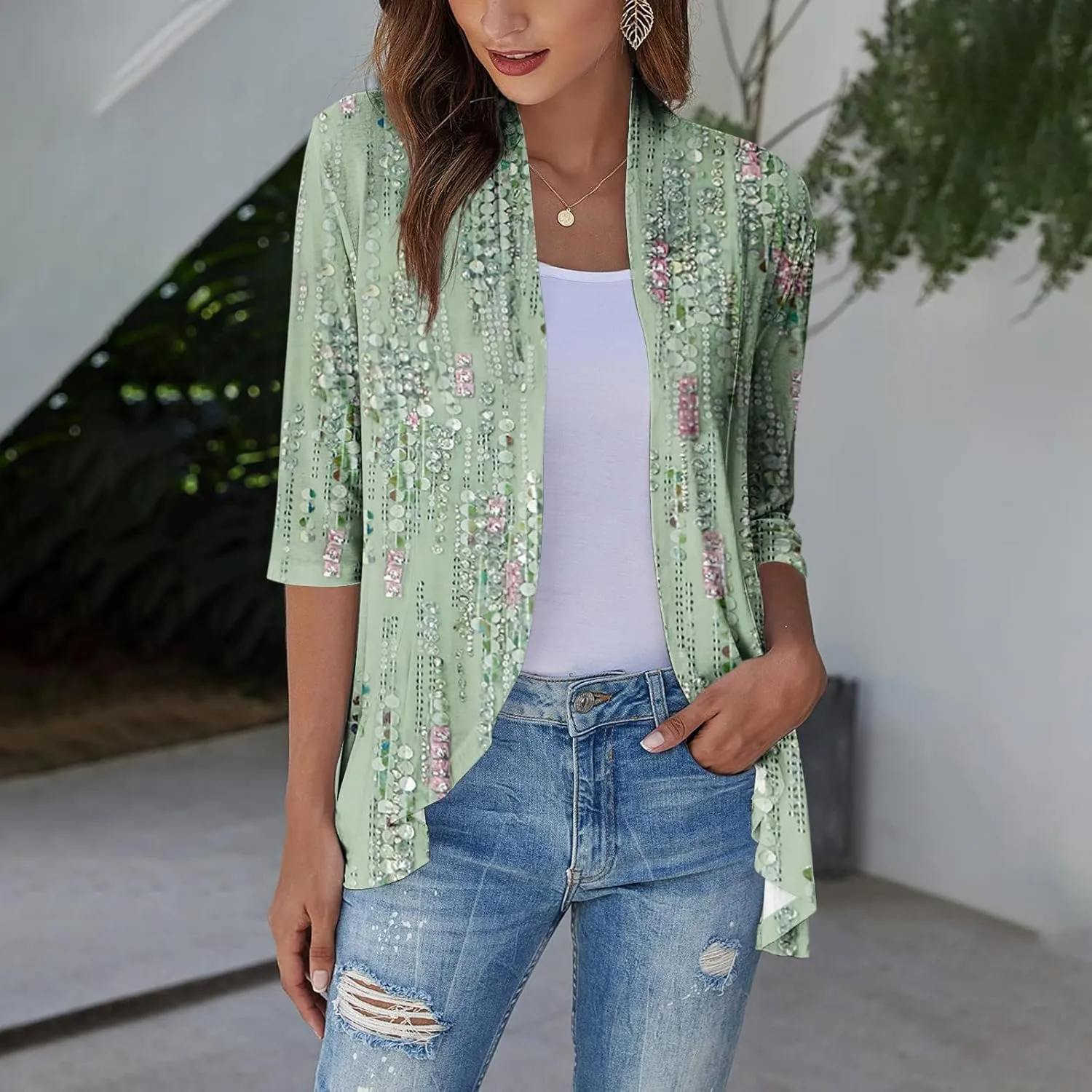 Kimonos for Women Breathable Open Front Tops Lightweight Cardigan Lrregular Hemline Cover Up Loose Fit Casual Coat