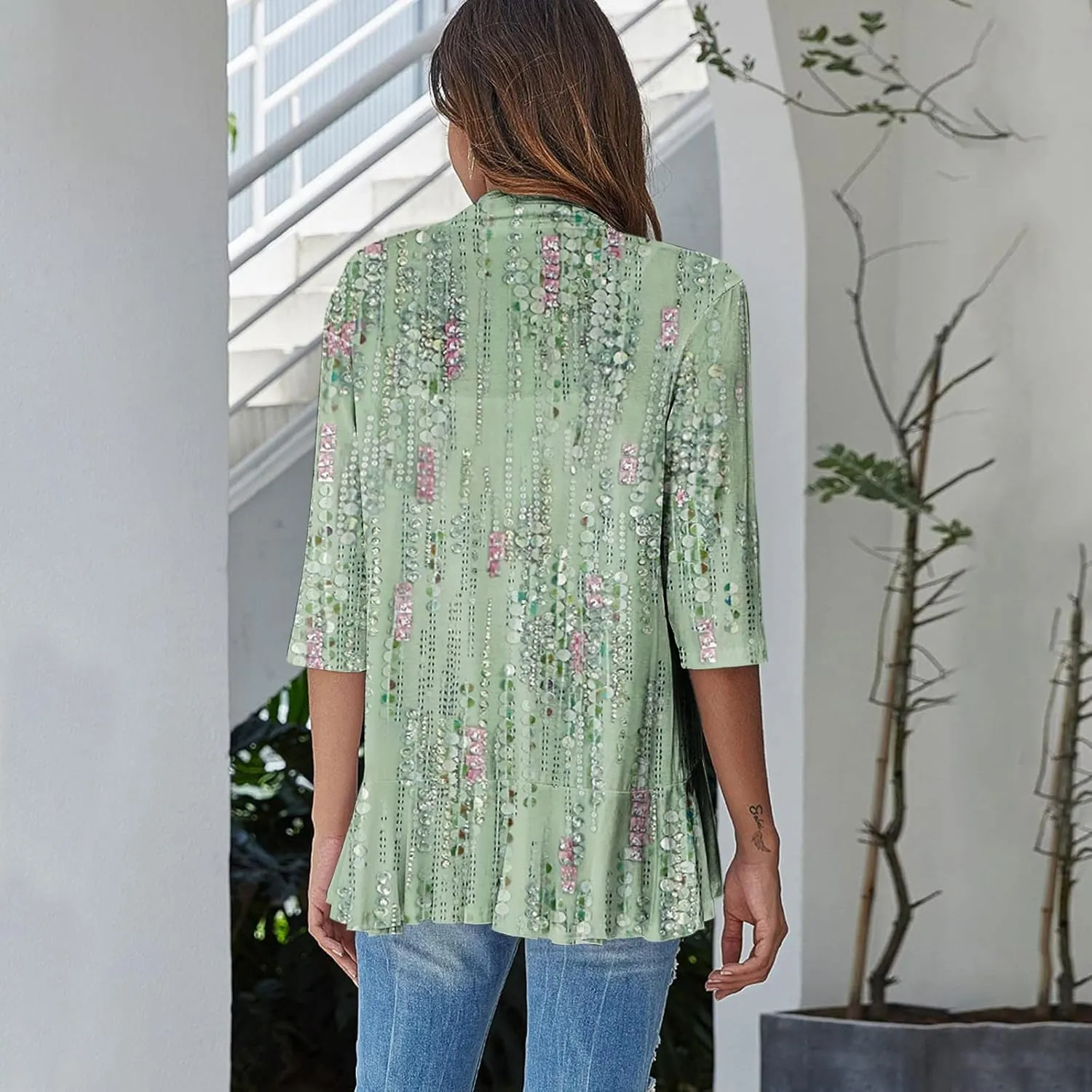 Kimonos for Women Breathable Open Front Tops Lightweight Cardigan Lrregular Hemline Cover Up Loose Fit Casual Coat