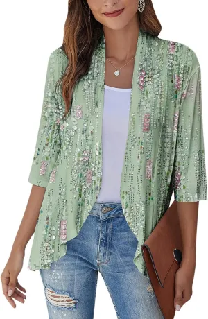 Kimonos for Women Breathable Open Front Tops Lightweight Cardigan Lrregular Hemline Cover Up Loose Fit Casual Coat