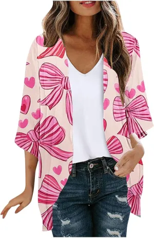 Kimonos for Women Summer Chiffon Beach Cover Up Lightweight Open Front 3/4 Sleeve Cardigan Vacation Outfits