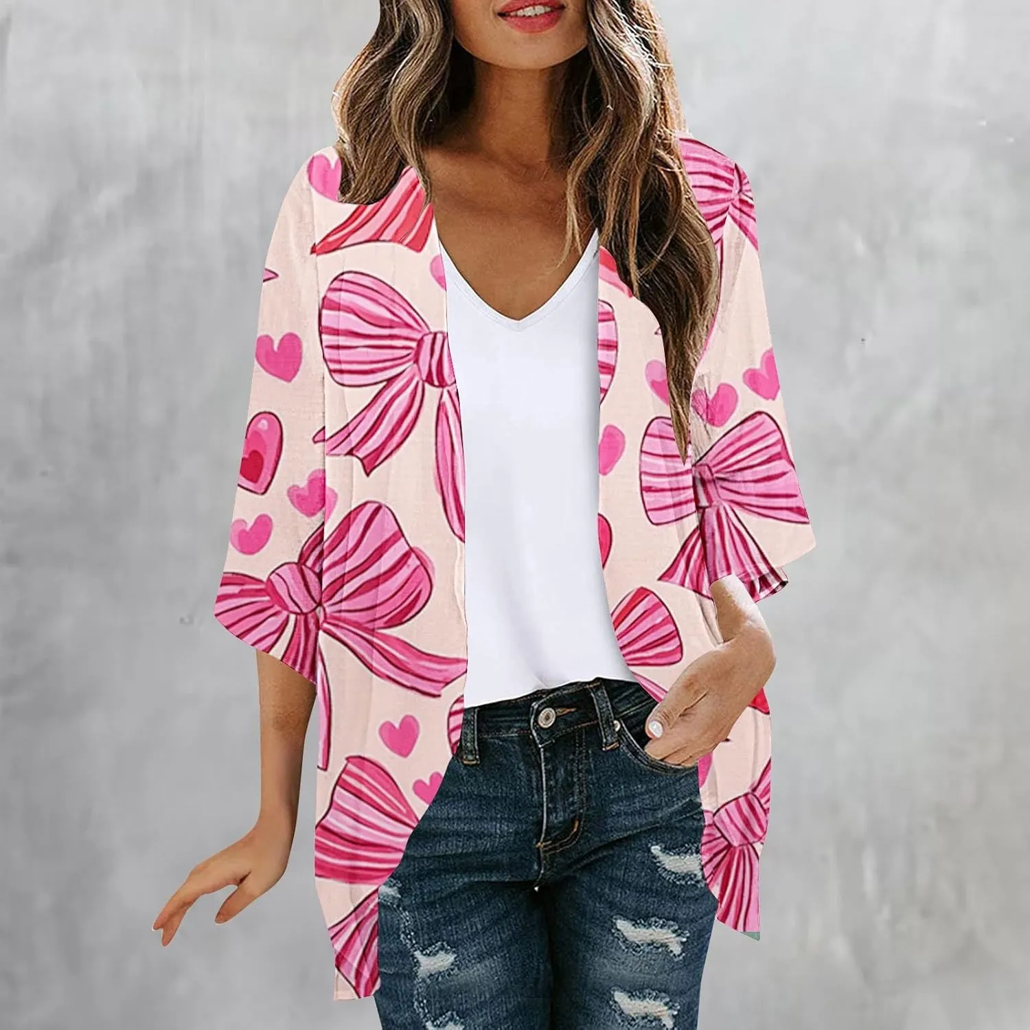 Kimonos for Women Summer Chiffon Beach Cover Up Lightweight Open Front 3/4 Sleeve Cardigan Vacation Outfits