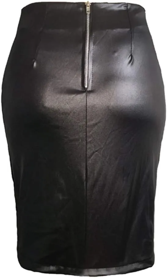 Leather Skirts for Women Midi Length Trendy Fashion High Elastic Waist PU Slim Fit Lace Up Business Short Skirts